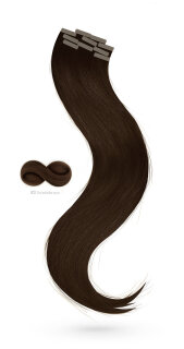 Tape-In Extensions schokobraun, 40 cm Länge, Virgin Echthaar, #3 Schokobraun, ideal für professionelle Haarverlängerungen