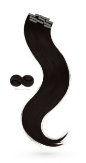 Tape-In Extensions schwarzbraun, 60 cm Länge, Virgin Echthaar, #1b Schwarzbraun, ideal für professionelle Haarverlängerungen